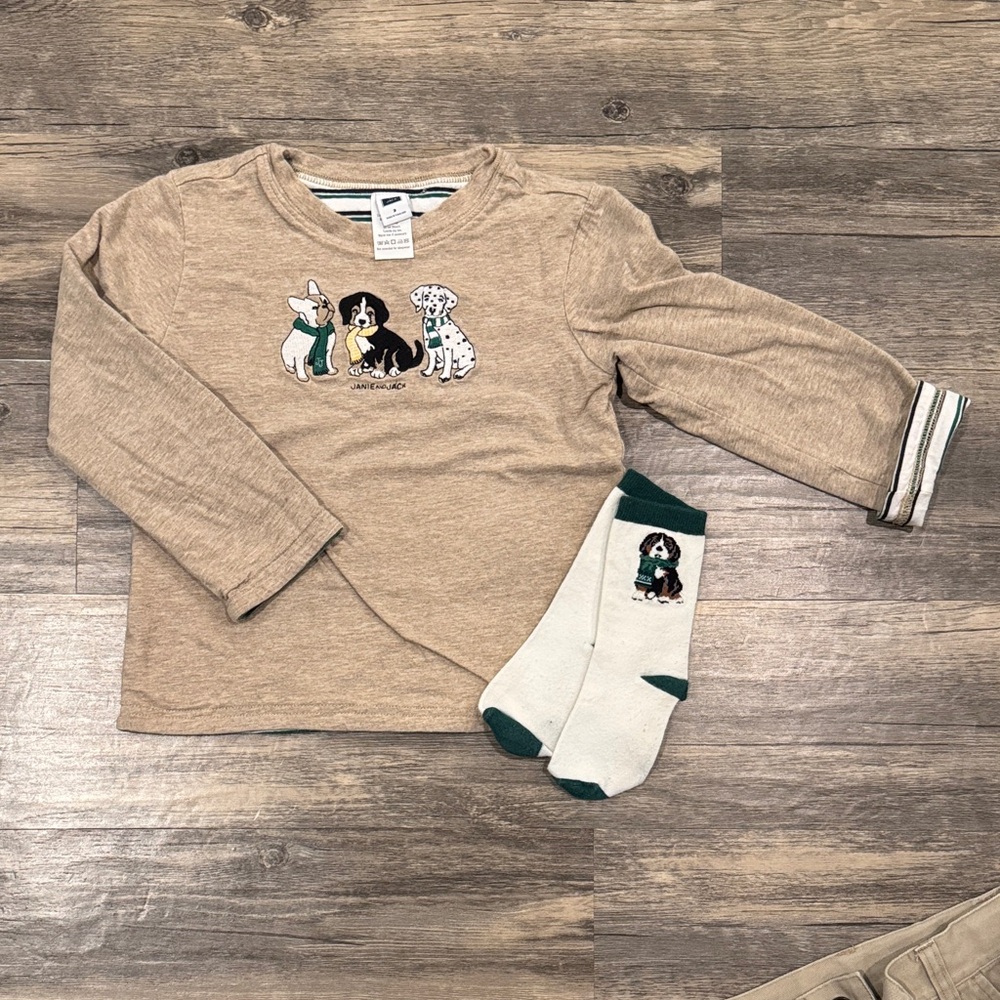 Like New Janie and Jack Long Sleeve reversible shirt with Matching Socks